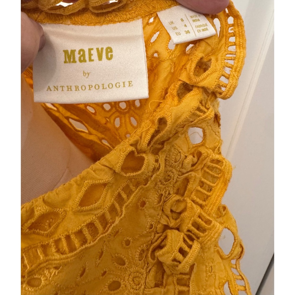 Maeve‎ Anthropologie Tilly Yellow Cotton Eyelet Ruffle Sleeveless Blouse Size:4 - Picture 10 of 10
